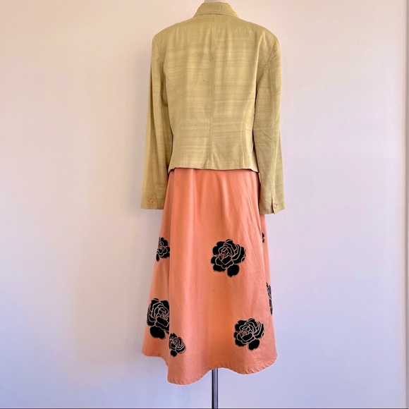 Lapis Salmon Pink-Orange Floral Embroidery 1950s Grease Maxi Swing Skirt Size 10 - Picture 6 of 15